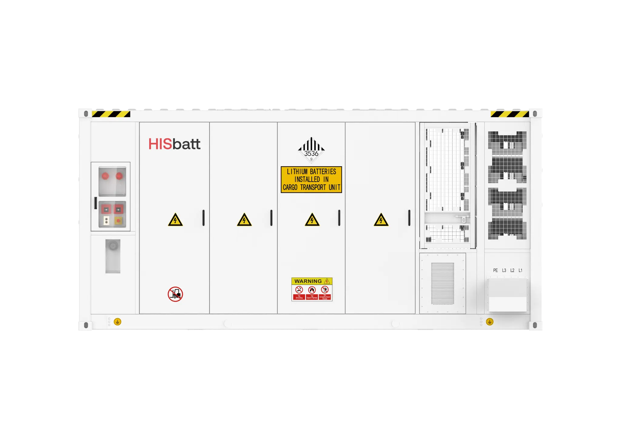 Front view of the HISbatt PowerPack 800V with integrated PCS units