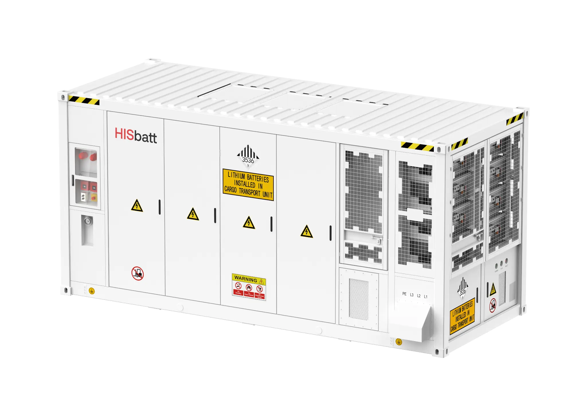 Side view of the HISbatt PowerPack 800V battery storage system